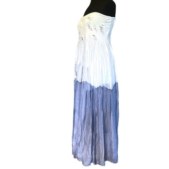 Lola Made In Italy Flowy Strapless Watercolour Sundress Boho Midi Maxi Sz Large - Picture 1 of 16